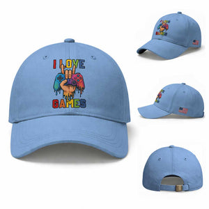 I Love Games Colorful Gamer Controller Gift Baseball Cap TS12 Baseball Cap Universal Fit Light Blue Print Your Wear