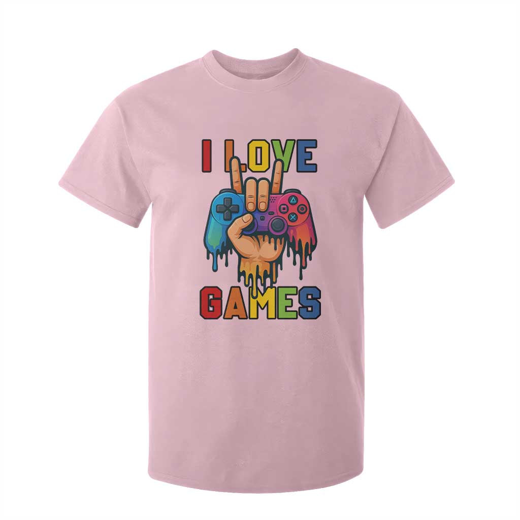 I Love Games Colorful Gamer Controller Gift T Shirt For Kid TS12 Light Pink Print Your Wear