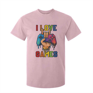 I Love Games Colorful Gamer Controller Gift T Shirt For Kid TS12 Light Pink Print Your Wear