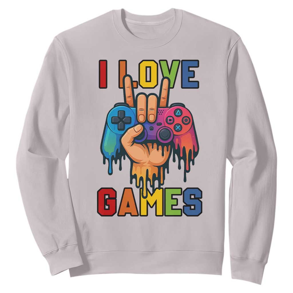 I Love Games Colorful Gamer Controller Gift Sweatshirt TS12 Ice Gray Print Your Wear