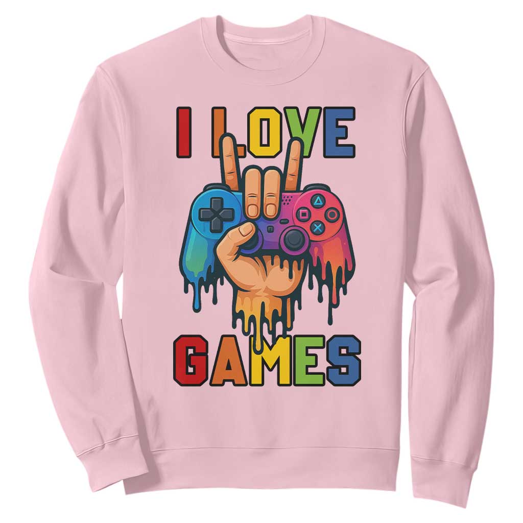 I Love Games Colorful Gamer Controller Gift Sweatshirt TS12 Light Pink Print Your Wear