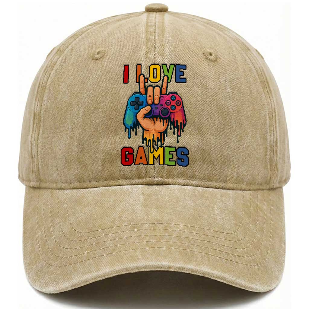 I Love Games Colorful Gamer Controller Gift Washed Cotton Baseball Cap TS12 Print Your Wear