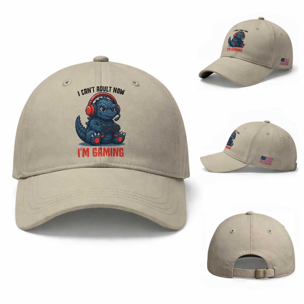 I Cant Adult Now Im Gaming Baseball Cap Funny Monster Playing Video Game TS12 Baseball Cap Universal Fit Beige Print Your Wear