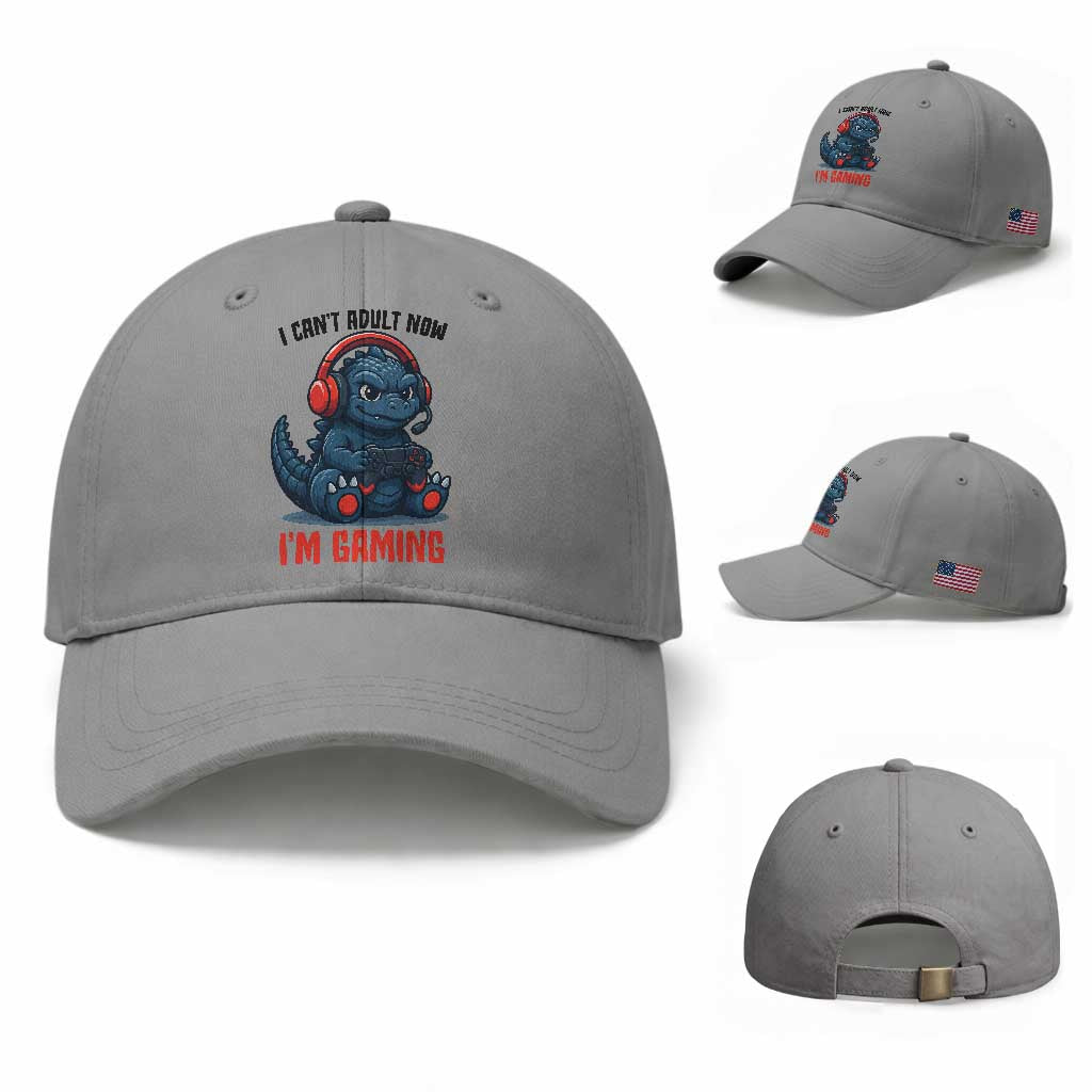 I Cant Adult Now Im Gaming Baseball Cap Funny Monster Playing Video Game TS12 Baseball Cap Universal Fit Sport Gray Print Your Wear