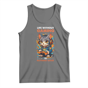 Funny Gamer Cat Tank Top Life Without Gaming Is Nothing Good TS12 Black Heather Print Your Wear
