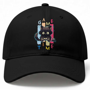 Game Time Baseball Cap Cute Black Cat Gamer Lover Gift TS12 Print Your Wear