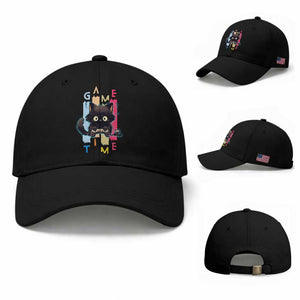 Game Time Baseball Cap Cute Black Cat Gamer Lover Gift TS12 Baseball Cap Universal Fit Black Print Your Wear