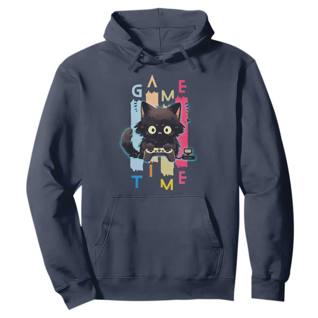 Game Time Hoodie Cute Black Cat Gamer Lover Gift TS12 Navy Print Your Wear