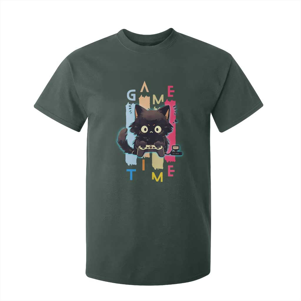 Game Time T Shirt For Kid Cute Black Cat Gamer Lover Gift TS12 Dark Forest Green Print Your Wear