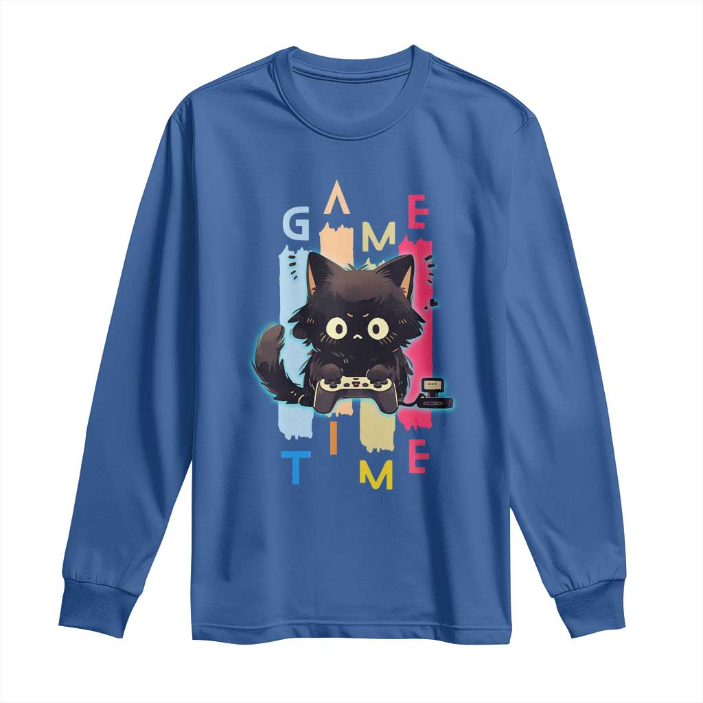 Game Time Long Sleeve Shirt Cute Black Cat Gamer Lover Gift TS12 Royal Blue Print Your Wear