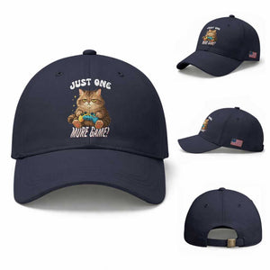 Just One More Game Baseball Cap Funny Lazy Cat Playing Video Game TS12 Baseball Cap Universal Fit Navy Print Your Wear