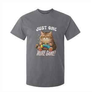 Just One More Game T Shirt For Kid Funny Lazy Cat Playing Video Game TS12 Charcoal Print Your Wear