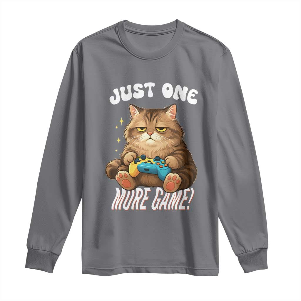 Just One More Game Long Sleeve Shirt Funny Lazy Cat Playing Video Game TS12 Charcoal Print Your Wear