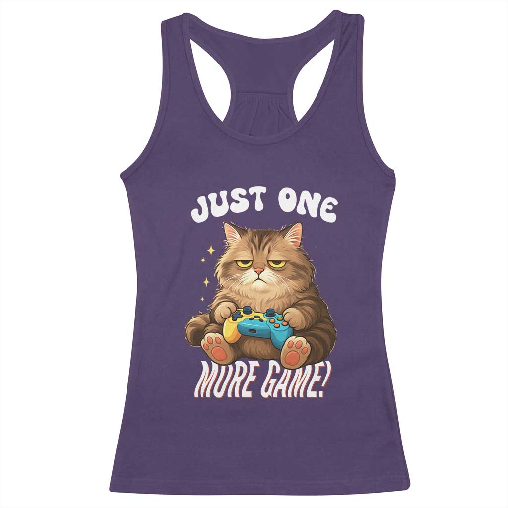 Just One More Game Racerback Tank Top Funny Lazy Cat Playing Video Game TS12 Purple Print Your Wear