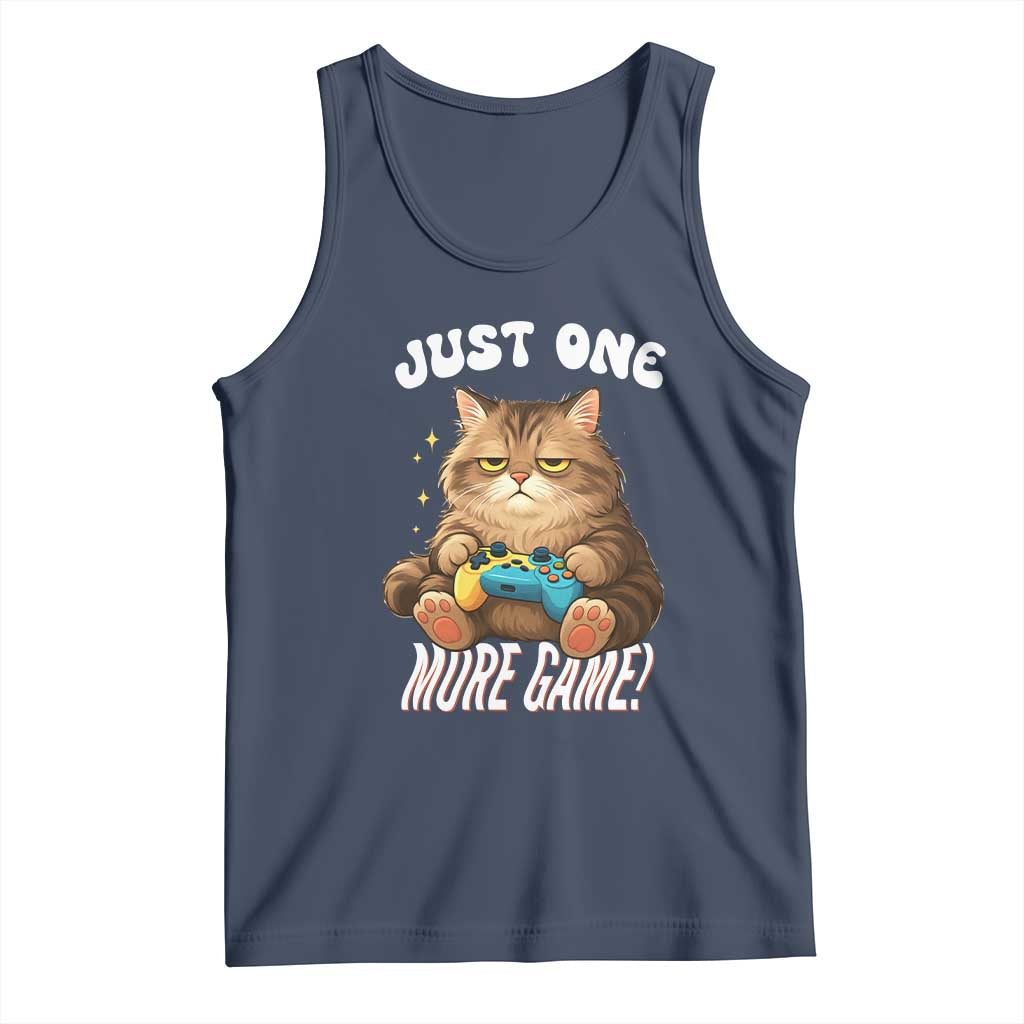 Just One More Game Tank Top Funny Lazy Cat Playing Video Game TS12 Navy Print Your Wear