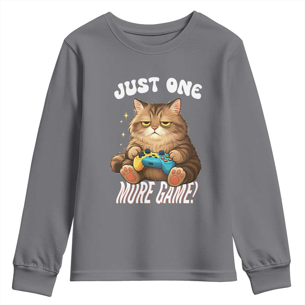 Just One More Game Youth Sweatshirt Funny Lazy Cat Playing Video Game TS12 Charcoal Print Your Wear