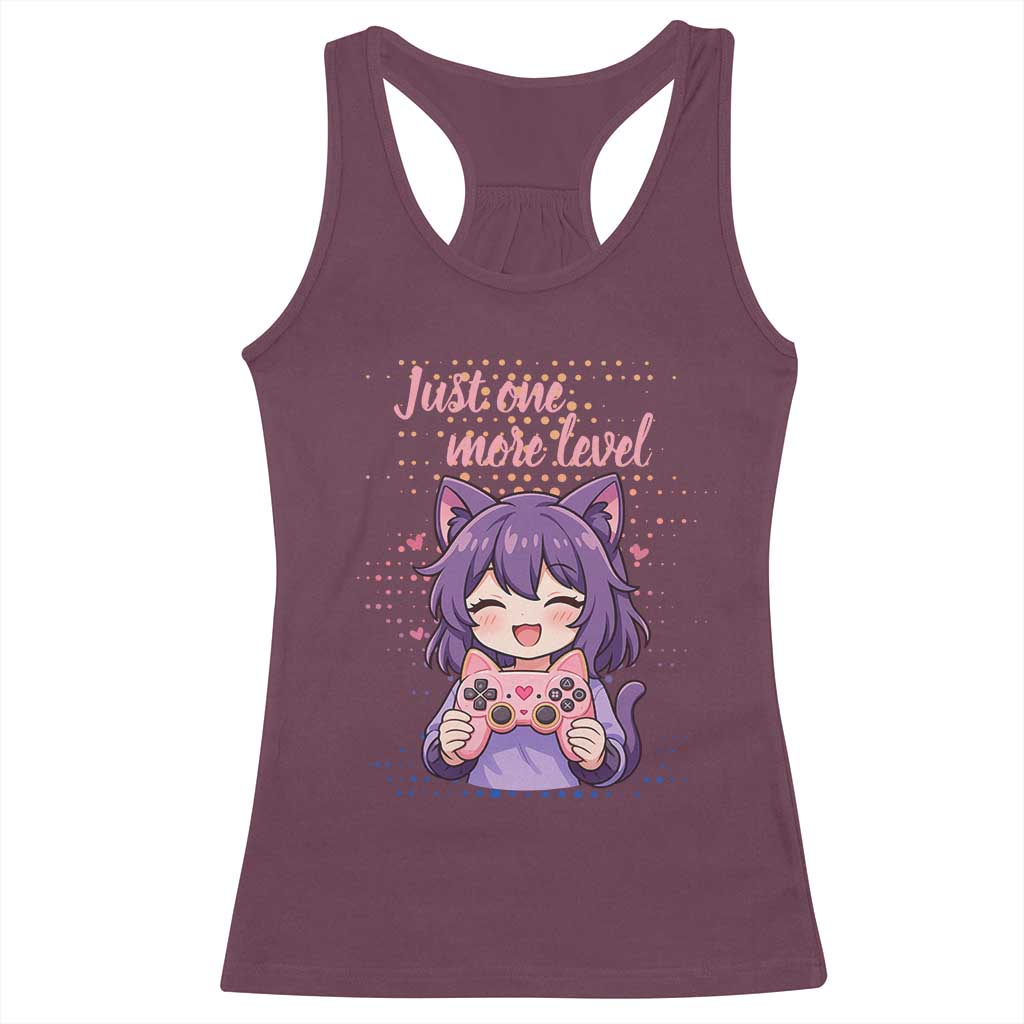Just One More Game Racerback Tank Top Cute Girl Playing Game Humor Gift TS12 Maroon Print Your Wear