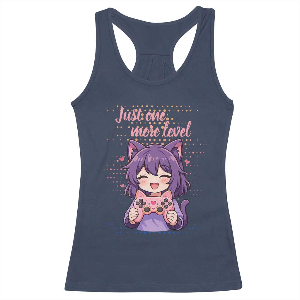 Just One More Game Racerback Tank Top Cute Girl Playing Game Humor Gift TS12 Navy Print Your Wear