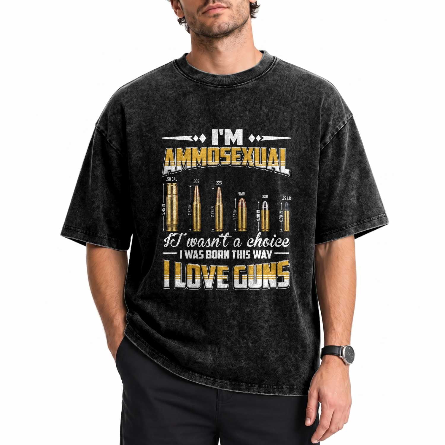 Funny Im Ammosexual Washed Cotton T-Shirt Second Amendment Patriotic Freedom Graphic