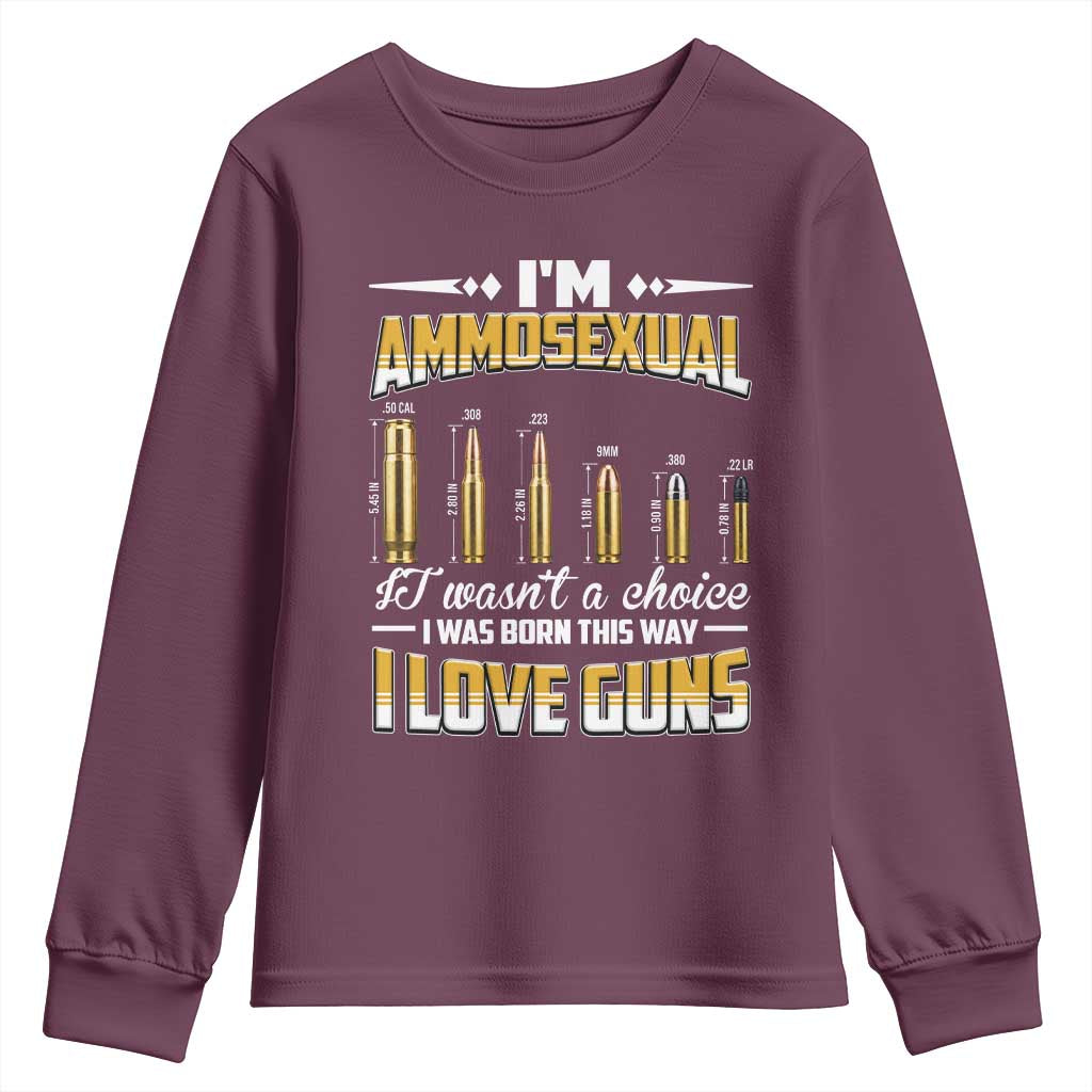 Funny Im Ammosexual Youth Sweatshirt Second Amendment Patriotic Freedom Graphic TS12 Maroon Print Your Wear