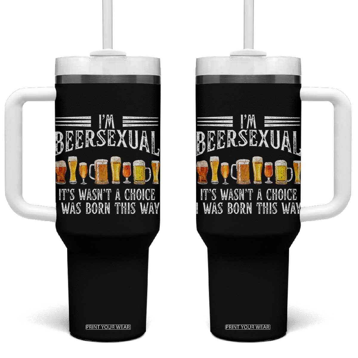 Funny Im Beersexual Tumbler With Handle Born This Way Beer Lover Graphic TS12 One Size: 40 oz Black Print Your Wear