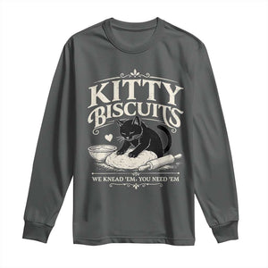 Kitty Biscuits We Knead Em You Need Em Long Sleeve Shirt Funny Black Cat Making Biscuits Baking TS12 Dark Heather Print Your Wear