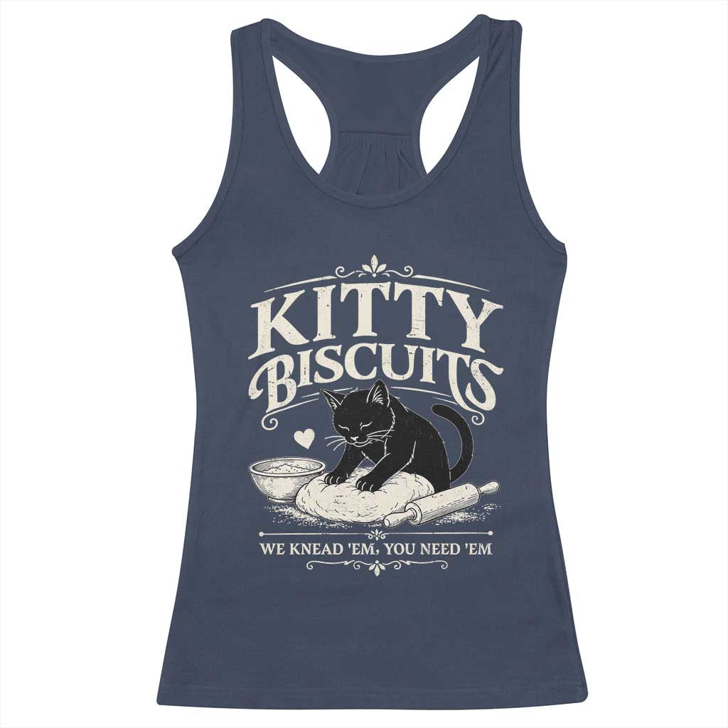 Kitty Biscuits We Knead Em You Need Em Racerback Tank Top Funny Black Cat Making Biscuits Baking TS12 Navy Print Your Wear