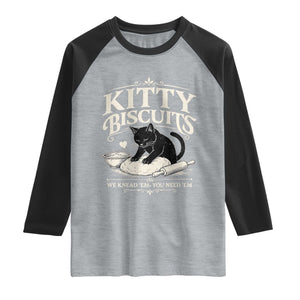 Kitty Biscuits We Knead Em You Need Em Raglan Shirt Funny Black Cat Making Biscuits Baking TS12 Heather Gray Black Print Your Wear