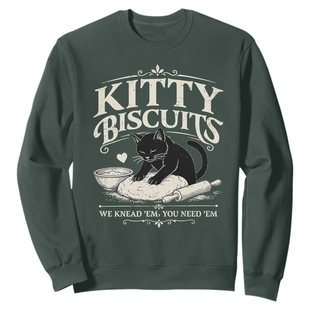 Kitty Biscuits We Knead Em You Need Em Sweatshirt Funny Black Cat Making Biscuits Baking TS12 Dark Forest Green Print Your Wear