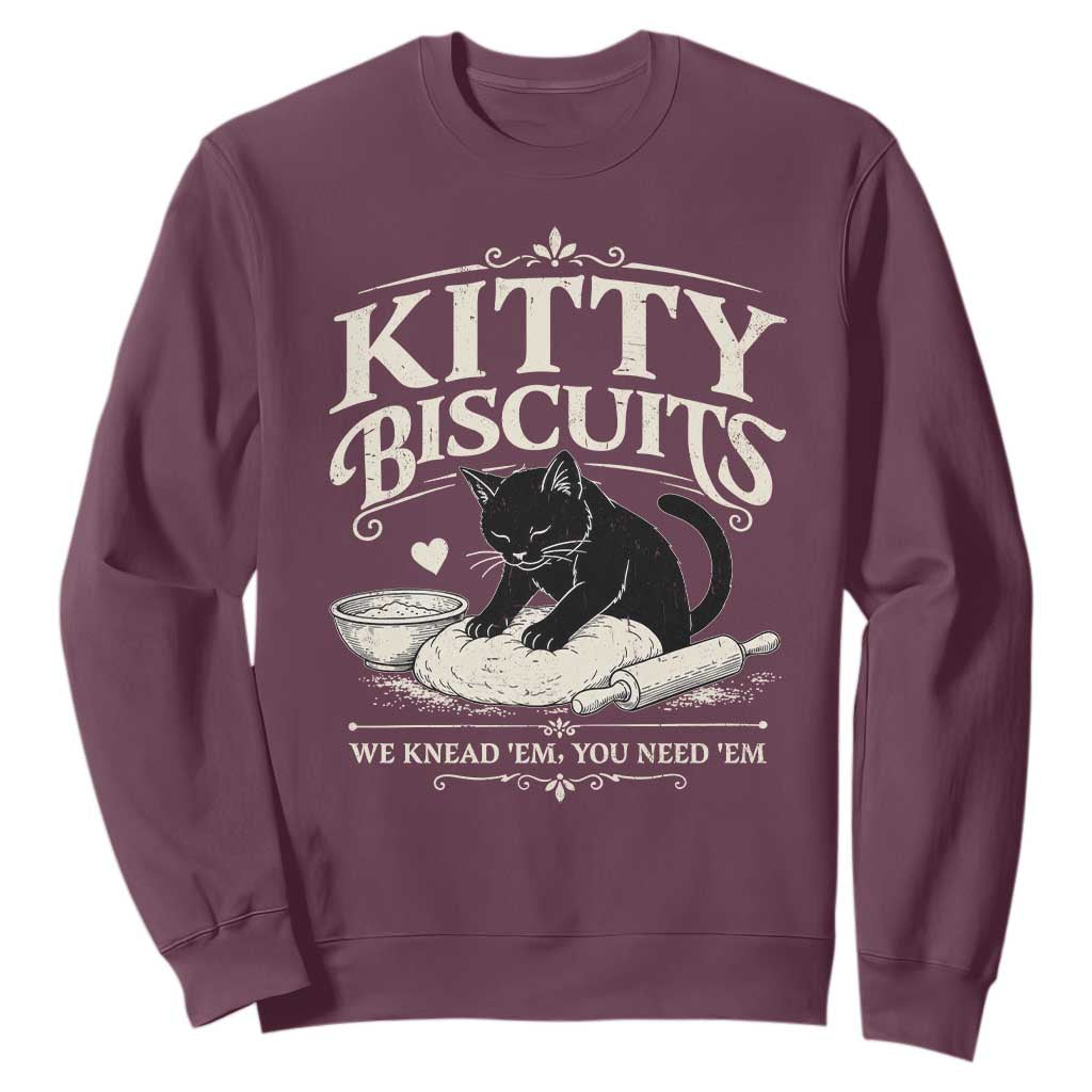 Kitty Biscuits We Knead Em You Need Em Sweatshirt Funny Black Cat Making Biscuits Baking TS12 Maroon Print Your Wear