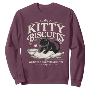 Kitty Biscuits We Knead Em You Need Em Sweatshirt Funny Black Cat Making Biscuits Baking TS12 Maroon Print Your Wear