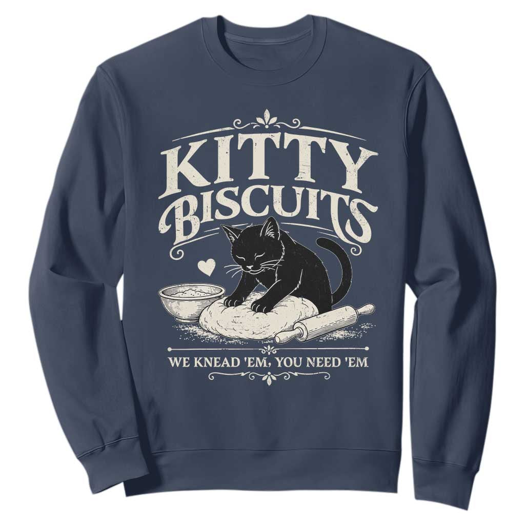 Kitty Biscuits We Knead Em You Need Em Sweatshirt Funny Black Cat Making Biscuits Baking TS12 Navy Print Your Wear