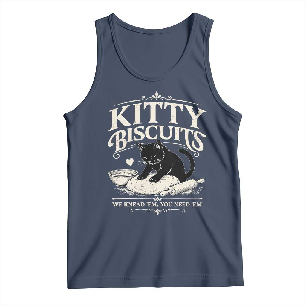 Kitty Biscuits We Knead Em You Need Em Tank Top Funny Black Cat Making Biscuits Baking TS12 Navy Print Your Wear