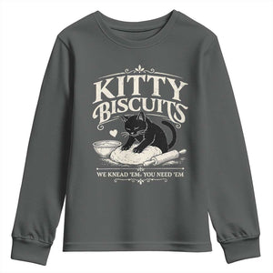 Kitty Biscuits We Knead Em You Need Em Youth Sweatshirt Funny Black Cat Making Biscuits Baking TS12 Dark Heather Print Your Wear