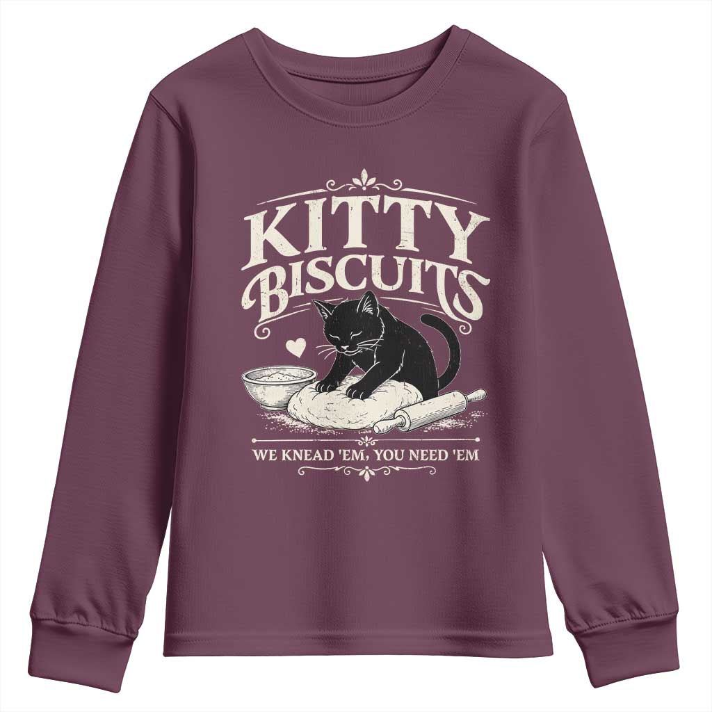 Kitty Biscuits We Knead Em You Need Em Youth Sweatshirt Funny Black Cat Making Biscuits Baking TS12 Maroon Print Your Wear