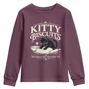 Kitty Biscuits We Knead Em You Need Em Youth Sweatshirt Funny Black Cat Making Biscuits Baking TS12 Maroon Print Your Wear