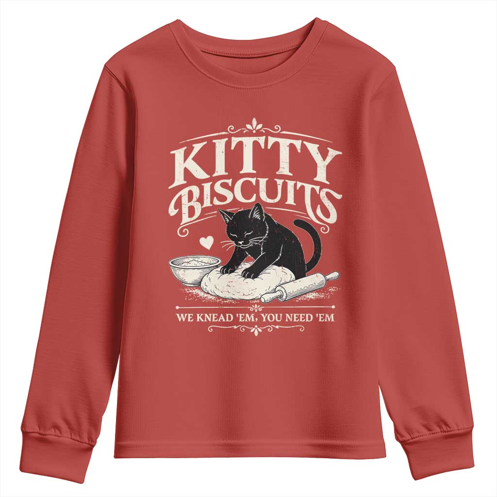 Kitty Biscuits We Knead Em You Need Em Youth Sweatshirt Funny Black Cat Making Biscuits Baking TS12 Red Print Your Wear