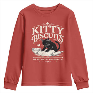 Kitty Biscuits We Knead Em You Need Em Youth Sweatshirt Funny Black Cat Making Biscuits Baking TS12 Red Print Your Wear
