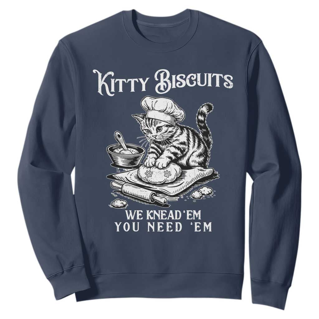 Funny Kitty Biscuits Bakery Sweatshirt We Knead Em You Need Em TS12 Navy Print Your Wear