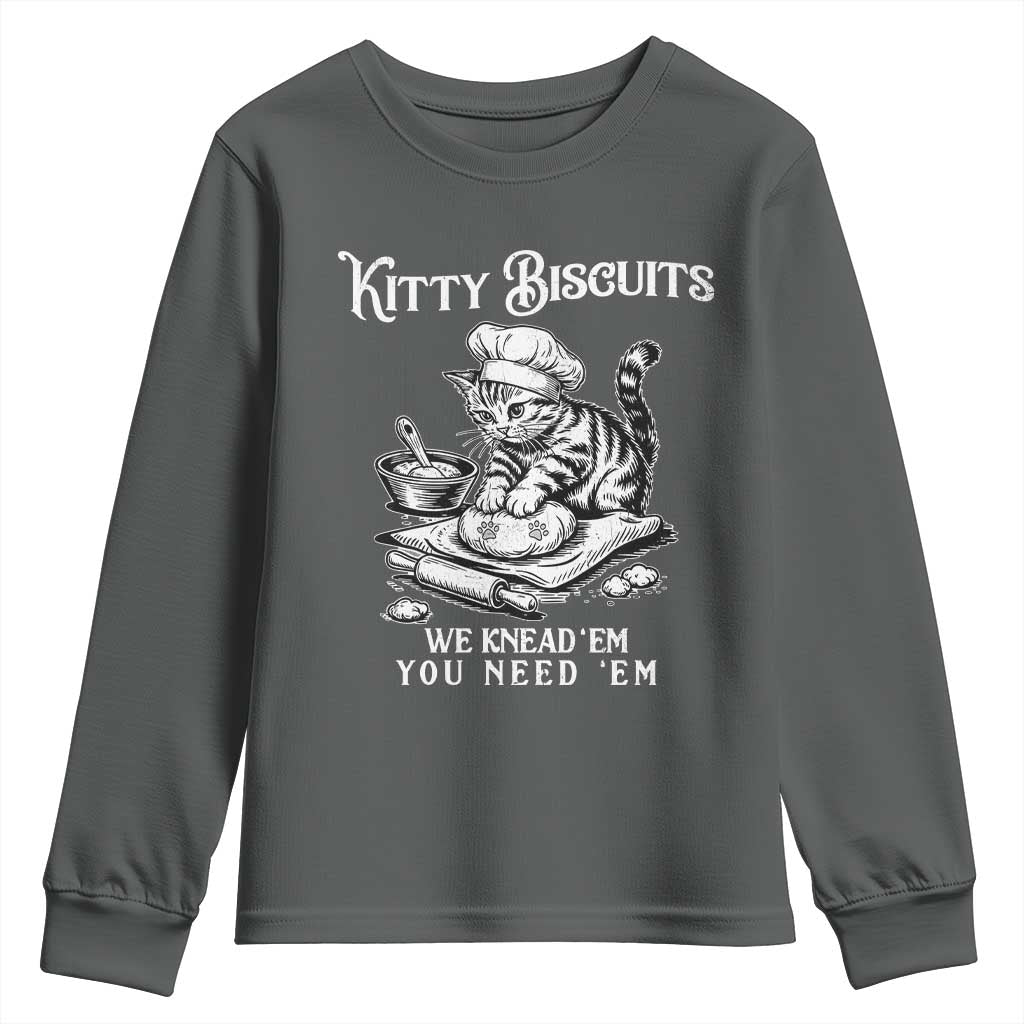 Funny Kitty Biscuits Bakery Youth Sweatshirt We Knead Em You Need Em TS12 Dark Heather Print Your Wear
