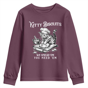 Funny Kitty Biscuits Bakery Youth Sweatshirt We Knead Em You Need Em TS12 Maroon Print Your Wear