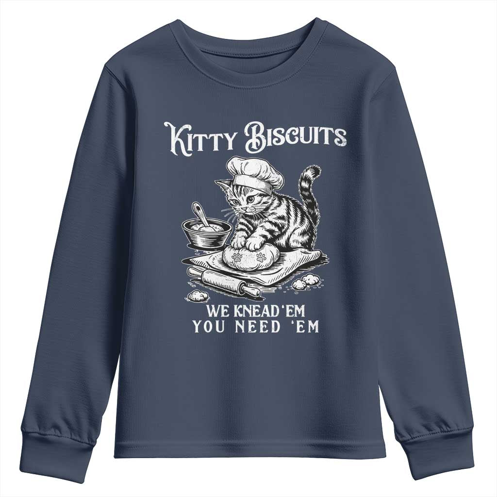 Funny Kitty Biscuits Bakery Youth Sweatshirt We Knead Em You Need Em TS12 Navy Print Your Wear