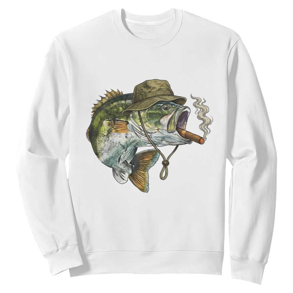 Funny Smoking Bass Fish Sweatshirt Bass Fishing Lover Graphic TS12 White Print Your Wear