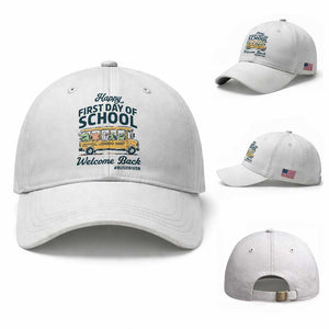 School Bus Driver Gift Baseball Cap Happy First Day Of School TS12 Baseball Cap Universal Fit White Print Your Wear