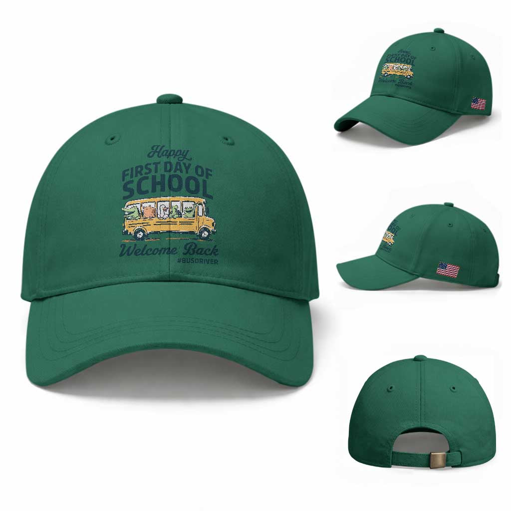 School Bus Driver Gift Baseball Cap Happy First Day Of School TS12 Baseball Cap Universal Fit Irish Green Print Your Wear