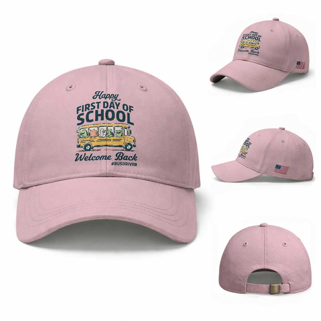 School Bus Driver Gift Baseball Cap Happy First Day Of School TS12 Baseball Cap Universal Fit Light Pink Print Your Wear