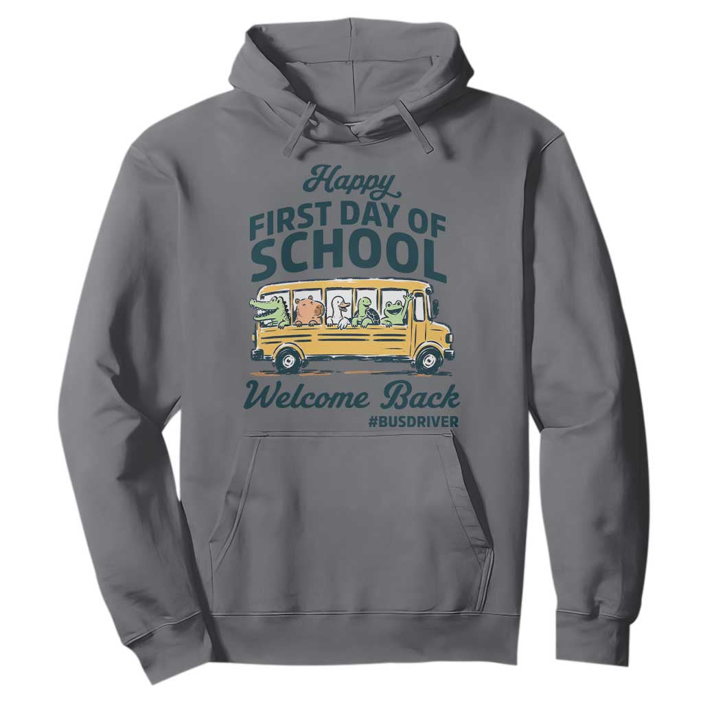 School Bus Driver Gift Hoodie Happy First Day Of School TS12 Charcoal Print Your Wear