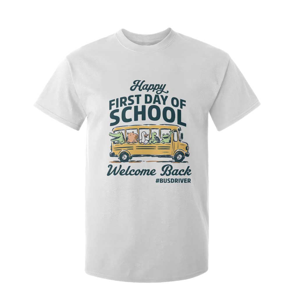 School Bus Driver Gift T Shirt For Kid Happy First Day Of School TS12 White Print Your Wear