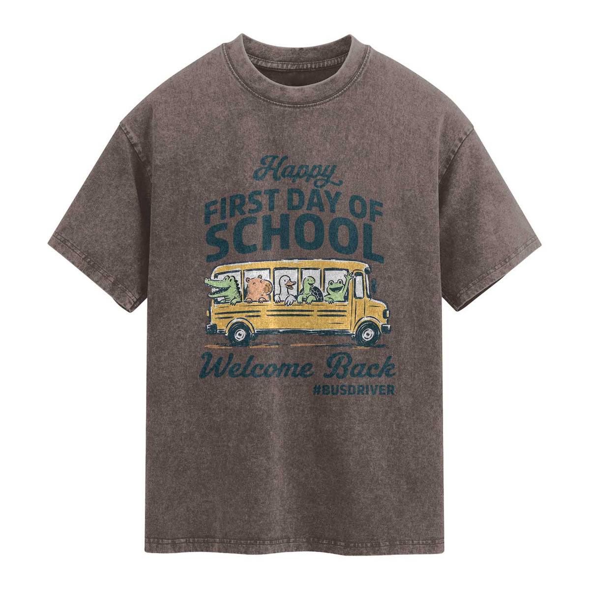 School Bus Driver Gift Washed Cotton T-Shirt Happy First Day Of School