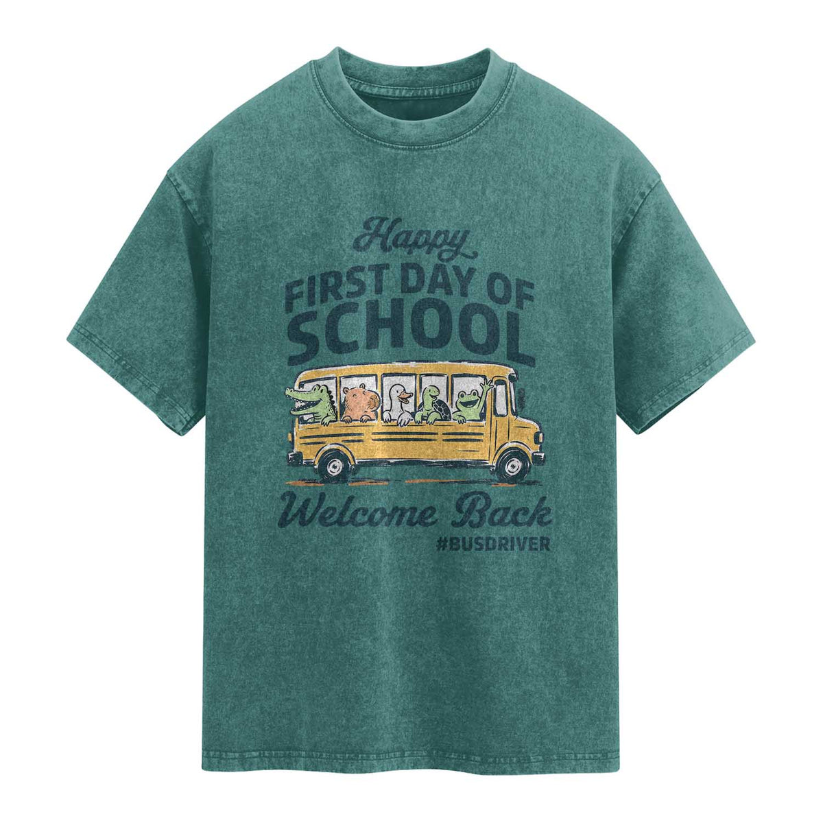 School Bus Driver Gift Washed Cotton T-Shirt Happy First Day Of School